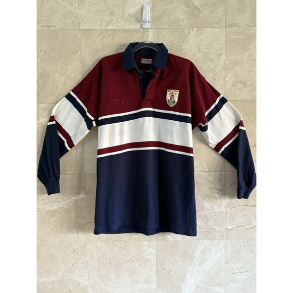 Vintage O’Neills Rugby Shirt, Small Irish Gaillimh Crest Navy Maroon Striped 90s - Picture 2 of 9